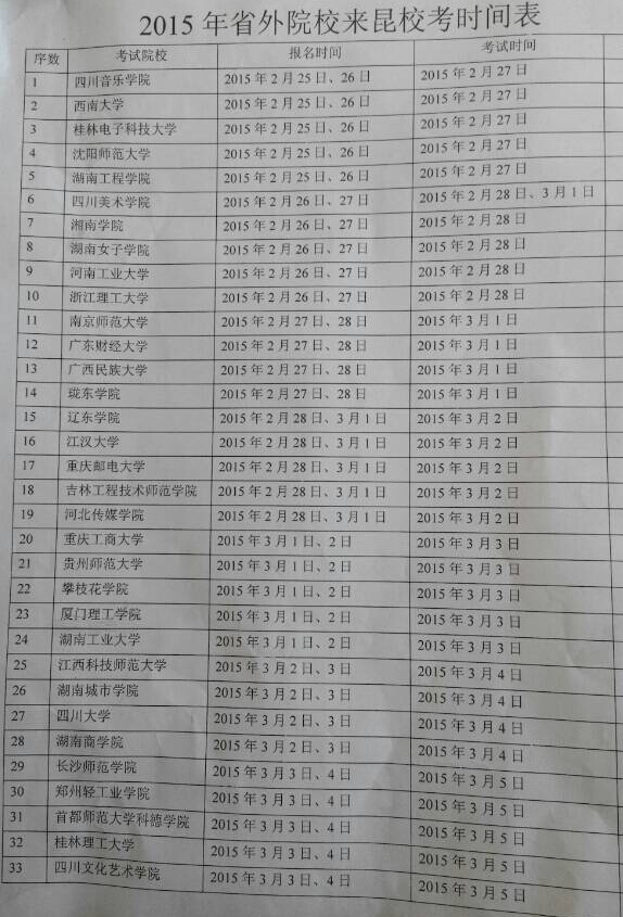 2015年云南省美术校考单招时间安排表.jpg