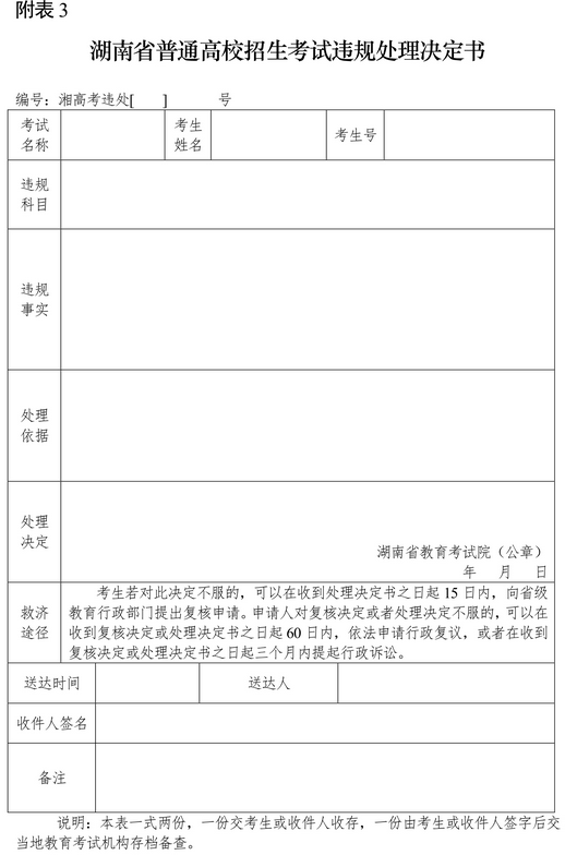 附表3：湖南省普通高校招生考试违规处理决定书.png